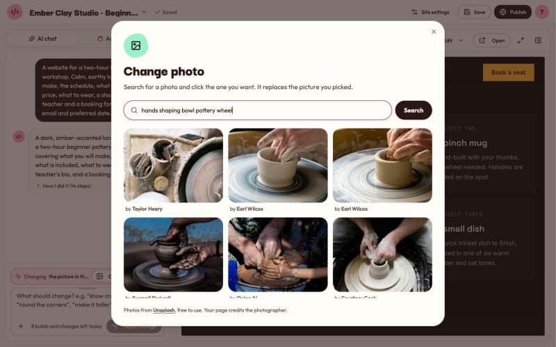 The Change photo box with a search box and a grid of photo results